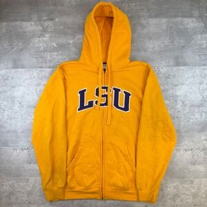 Majestic Section 101 LSU Tigers Yellow Full Zip Hoodie Mens Large Embroidered